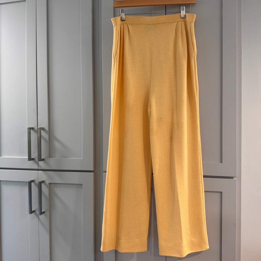 St John Collection Marie Gray Yellow Santana Knit Wide Leg Pants Womens Sz 8 USA